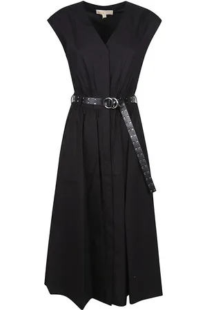 Michael Kors Cotton Popeline Midi Dress Black