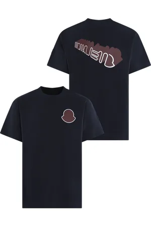 Moncler Heren Curved Logo T-Shirt Blauw