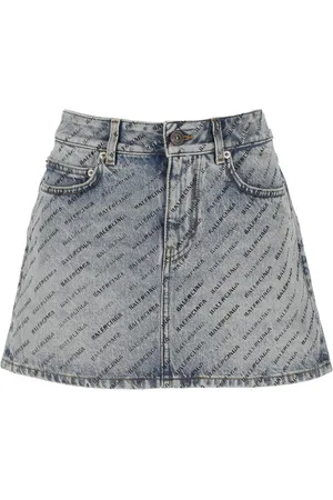 Balenciaga Logo Print Denim Skirt