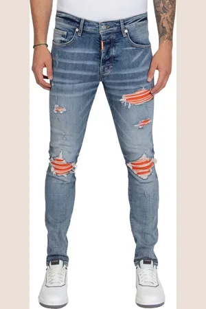 My Brand Orange Ripped Biker Jeans Heren