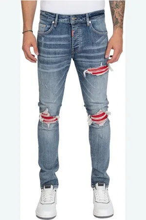 My Brand Red Ripped Biker Jeans Heren