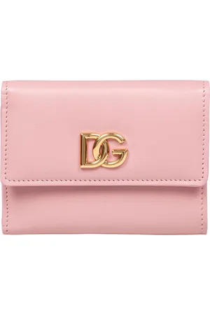 Dolce & Gabbana Leather wallet with metal dg logo in pink and yellow color