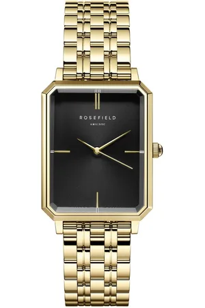 ROSEFIELD Horloge OBSSG-O47 The Octagon Staal met Geelgouden Plating Quartz en Zwarte Wijzerplaat
