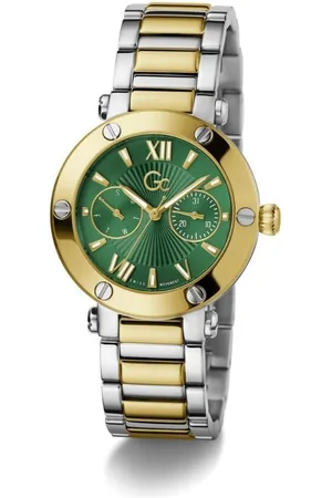 GC Horloge Z48003L6MF Staal Bi-color Quartz Swiss Made met Groene Wijzerplaat