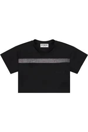Iceberg KIDS - Black cropped T-shirt with grey stripe on the bust