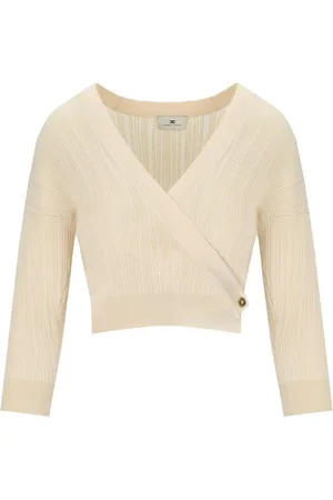 Elisabetta Franchi Butter Knitted Top With V-neck Beige