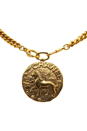 CHANEL Gold Plated Leo Lion Medallion Pendant Necklace