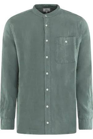 Woolrich Heren Band Collar Linen Shirt Groen