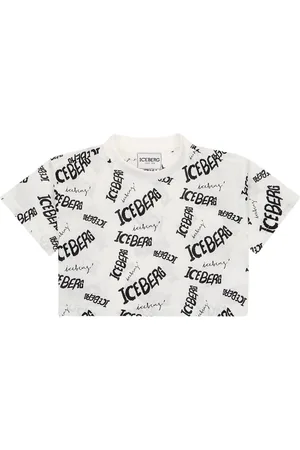 Iceberg KIDS - White cropped T-shirt with allover contrasting logo and prints