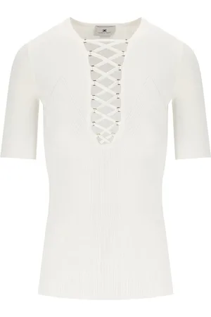Elisabetta Franchi Ivory Knitted Top Beige