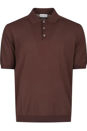 BALLANTYNE Plain Short Sleeve Polo Shirt Brown