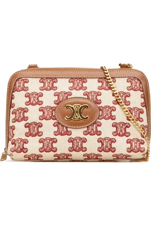 Céline 2020 Triomphe Embroidered Canvas Clutch On Chain
