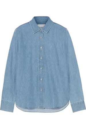 Closed Classic Shirt Visible Placket Blouses Lichtblauw C94715-16c-3h