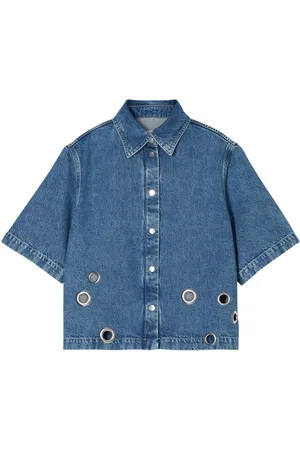 Closed Short Sleeve Denim Shirt Blouses Blauw C94095-18s-we