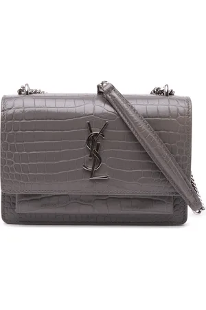 Saint Laurent 2017 Croc Embossed Leather Monogram Sunset Chain Wallet