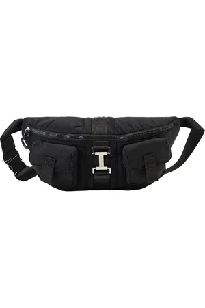 Iceberg Black soft nylon bum bag with custom ribbons and logo buckle