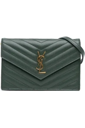 Saint Laurent 2018 Grain De Poudre Matelasse Chevron Monogram Chain Wallet