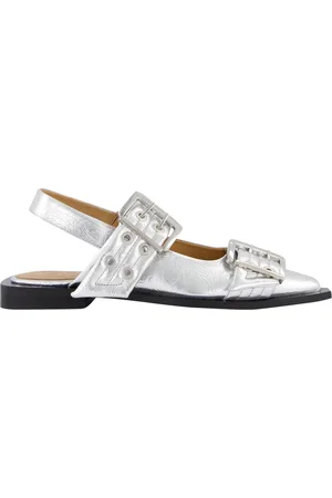 Ganni Dames Chunky Buckle Ballerina Zilver