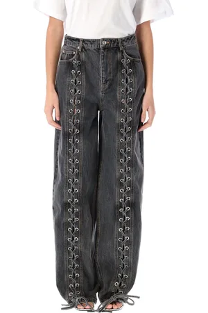 ROTATE Denim Lace Leg Pant Nero