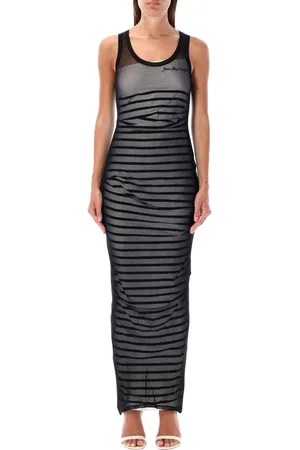 Jean Paul Gaultier Ribbed Marinier Double Layer Long Dress Navy White Black