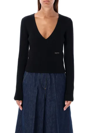 Patou V Neck Knit Patch Logo Nero