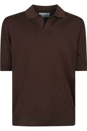 BALLANTYNE Short Sleeve Plain Polo Shirt Brown