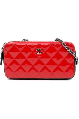 CHANEL 2019 Bicolor Patent Double Zip Wallet on Chain