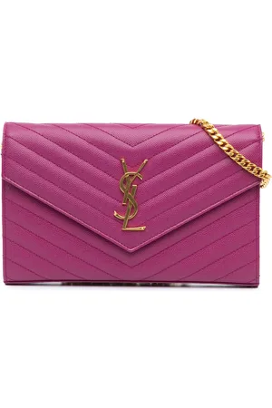 Saint Laurent 2019 Grain De Poudre Chevron Monogram Envelope Chain Wallet