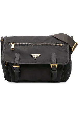 Prada 2013-2024 Saffiano Trimmed Tessuto Zip Double Buckle Messenger Bag
