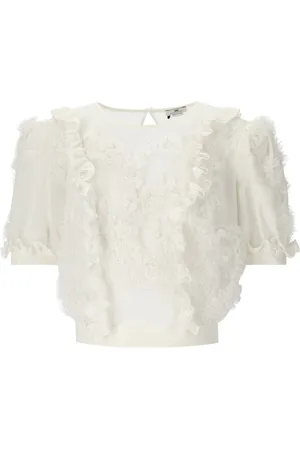 Elisabetta Franchi Ivory Ruffled Top Beige