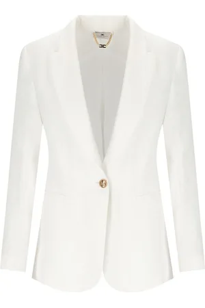 Elisabetta Franchi Ivory Linen Blend Single-breasted Jacket Beige