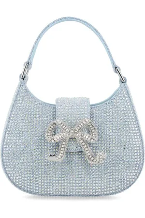 Self-Portrait BLUE RHINESTONE DENIM CRESCENT BAG