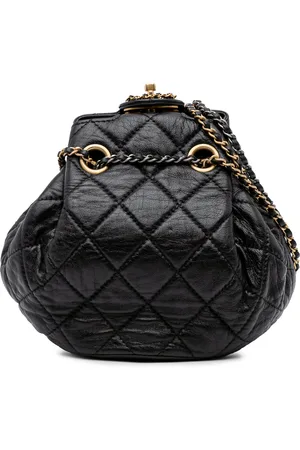 CHANEL 2021-2025 CC Quilted Lambskin Chain Drawstring Bucket Bag