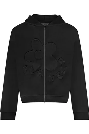 FLÂNEUR Blossom Patches Zip-Up Hoodie | Black