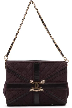 CHANEL 2008-2009 Quilted Suede Union Jack Clutch with Chain
