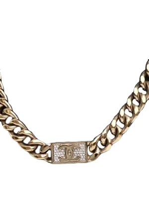 CHANEL Gold Plated Rhinestone CC Chain Link Choker Necklace