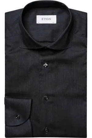 Eton Herringbone Wrinkle Free Flannel Shirt Lange Mouw Overhemden Donkerblauw 100012184