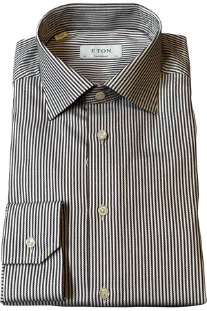 Eton Striped Signature Twill Shirt Lange Mouw Overhemden Grijs 100012616