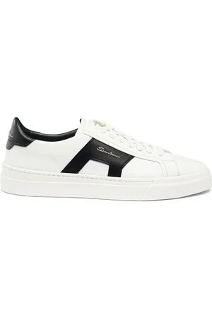 santoni Men’s leather double buckle sneaker