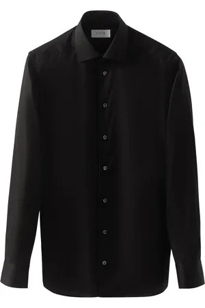 Eton Solid Signature Twill Shirt Lange Mouw Overhemden Zwart 100012342