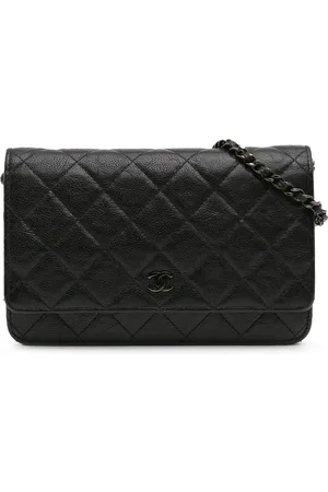 CHANEL 2017-2018 Quilted Crumpled Calfskin So Black Wallet On Chain