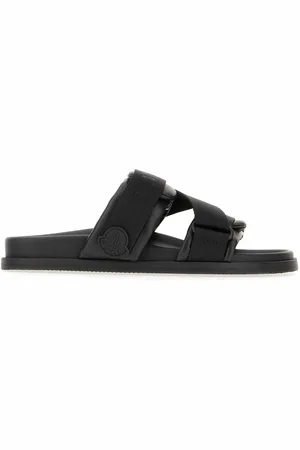 Moncler Black leather and fabric sandals
