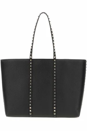 VALENTINO Black leather Rockstud shopping bag