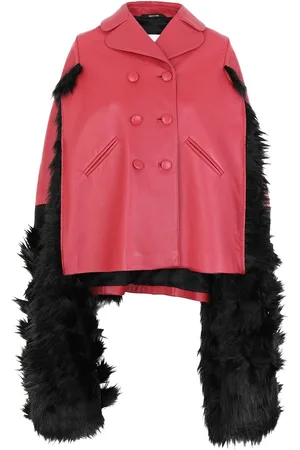 Maison Margiela Faux Fur Trimmed Leather Cape Jacket
