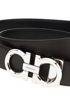 Salvatore Ferragamo Black leather reversible belt