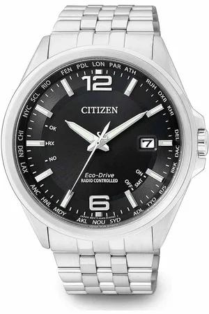 Citizen Horloge CB0010-88E Staal Eco-drive Radio Controlled Saffierglas 100m Waterdicht met Zwarte Wijzerplaat 43mm