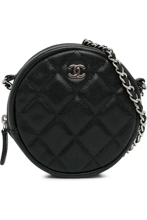 CHANEL 2018-2019 CC Quilted Caviar Round Clutch With Chain