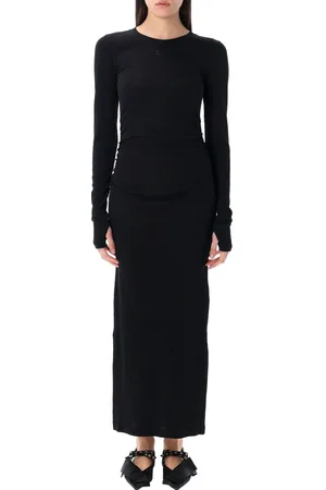Ganni Long Dress Rib Ls Nero