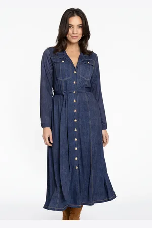 Yoek Lange jurk DENIM | Blauw | Maat 38/40