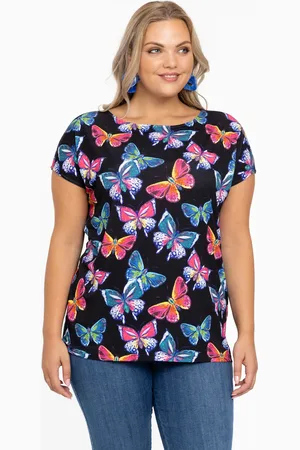 Yoek Wijd shirt BUTTERFLIES | Zwart | Maat 38/40